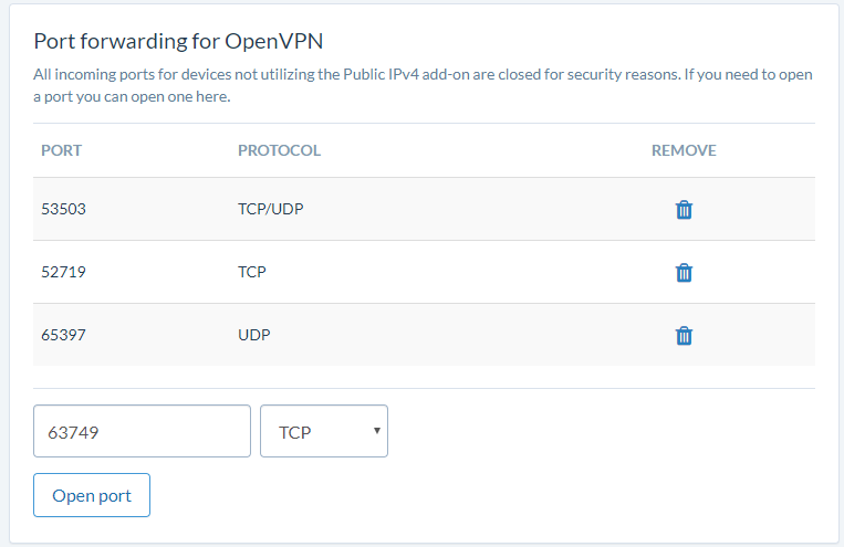 OVPN supports port forwarding